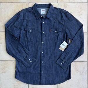Levi's Shirt Mens XL Blue Denim Pearl Snap Dark Wash Western Cowboy Rodeo NEW